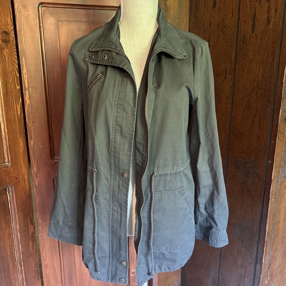 Forever 21 Jacket Womens Medium‎ Gray Cargo Utility Military Style Zip Snap